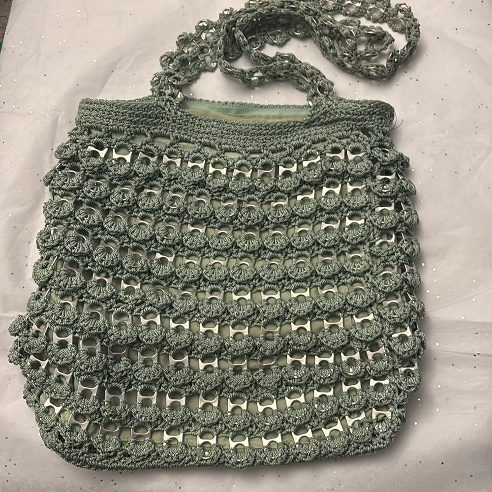 Handmade Light Teal Recycled Tab Crochet Shoulder